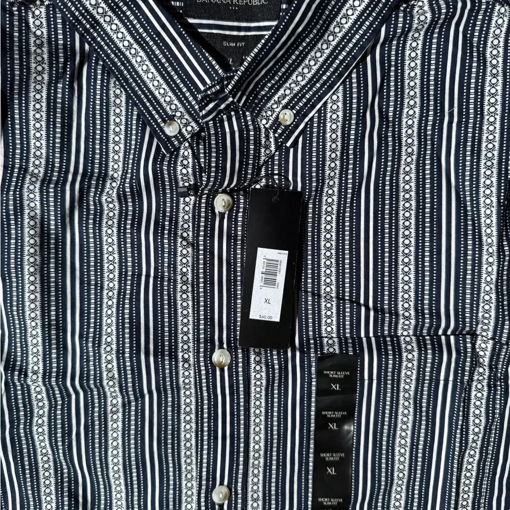 Banana Republic Slim Soft Wash Shirt Black/White XL NWT
